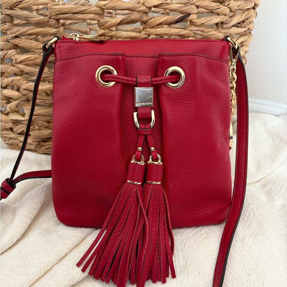Michael Kors Red Leather Bucket Bag